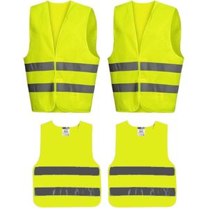 4x Veiligheidsvesten/hesjes geel voor volwassenen/kinderen - luxe - Gratis Verzonden