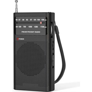 AM/FM-radio - draagbaar - thuis en buiten - transistorradio - werkt op 2AA-batterijen - met langeafstandsontvangst - luidspreker - transistorantenne - oortelefoonaansluiting - kleine geschenken - Geschikt voor senioren - ouderen - zwart