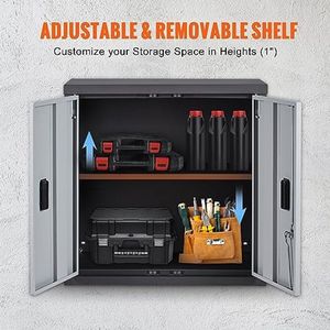 WNHB® Wandkast met Slot en Sleutel - Metalen Opbergkast met 2 Deuren - 54.5 kg Draagkracht per Plank - 66x30.5x66 cm - Voor Garage Werkplaats Schuur