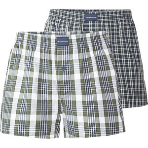 TOM TAILOR heren boxershorts geweven wijd model met gulp (2-pack) - donkergroen geruit - Maat: M