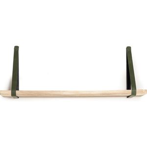 Wandplank Suar hout - 90cm x 17,5cm x 3cm incl. groene leren dragers
