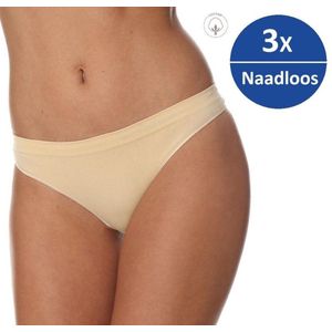 Brubeck Dames Ondergoed String - Naadloos Elastisch Katoen 3-Pack - Beige - XL