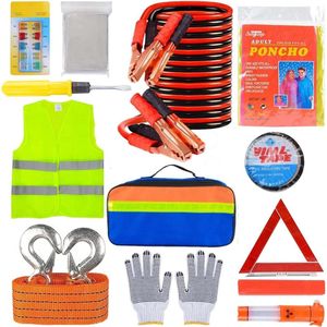 12-in-1 auto-noodgereedschapsset, pechhulpset, auto veiligheidsset met gevarendriehoek, veiligheidsvest, sleepkabel, veiligheidshamer, zaklamp, pechgereedschapsset