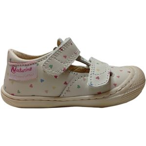 Naturino - Puffy Low - Mt 24 - velcro's bumper lederen gesloten sandalen - multi kleuren hartjes - beige
