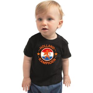 Zwart fan t-shirt voor baby / peuters - Holland kampioen met leeuw - Nederland supporter - EK/ WK shirt / outfit 92