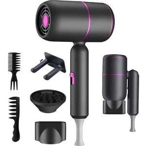 Fohn met Diffuser - Haardroger Krullen - Haarfohn - Fohnborstel - Zwart met Roze