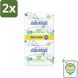 Always - Maandverband - Normal - Cotton Protection - Met Vleugels - 22 Maandverband - Voordeelverpakking - 2 stuks - Maandverband - Maandverband katoen