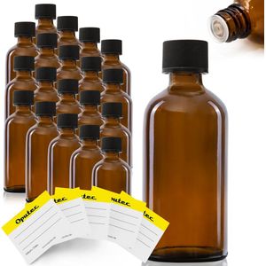 Oputec 20 x 100ml druppelflesjes – bruine apothekersflesjes met druppelinzet & etiketten – lekvrij & kindveilig