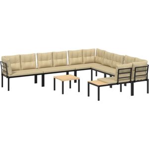 vidaXL - 7-delige - Loungeset - met - kussens - gepoedercoat - staal - zwart