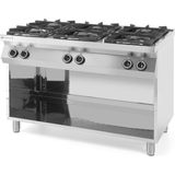 Gasfornuis Kitchen Line - 6 Pits - 3 x 3,5 kW 3 x 6 kW - Open Onderstel - 1200x700x(H)900 -