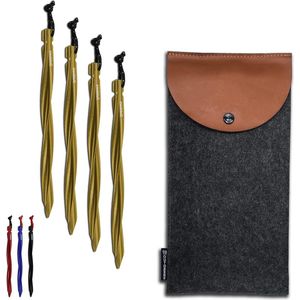 Unique Stability Large Tent Pegs Aluminium 25 cm Pack of 6 or 8 with Bag and Reflective Cord - Camping Ground Anchors 12 4 x Gold