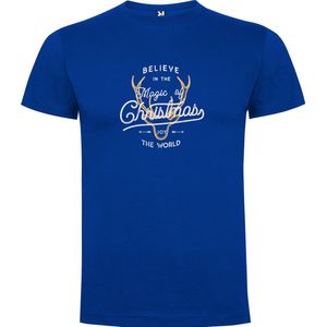 Kobalt Blauw T-Shirt met “Kleurrijke Believe in the Magic of Christmas “ Print Full Color Maat S