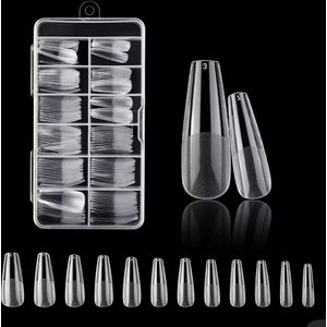 Nifkos 107 - Ballerina Coffin Binnen en Buiten Full Frosted - Full Cover - Nageltips - Nepnagels - Plaknagels - In Assortimentsbox - 120 stuks 12 maten - Voor Gellak Acrylnagellak en PolyGel nagels - Frosted Tips Line