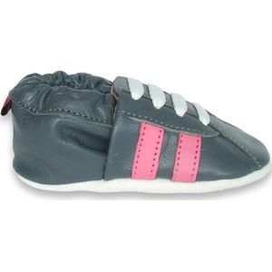 Aapie babyslofjes - Sneaker grijs - slofjes voor baby, dreumes - leer - antislip - eerste loopschoentjes - maat XL