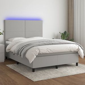 The Living Store Boxspring Bed - Lichtgrijze stof - 193 x 144 x 118/128 cm - Verstelbaar hoofdbord - Kleurrijke LED-verlichting - Pocketvering matras - Huidvriendelijk topmatras - Incl - montagehandleiding en 2 LED-strips - The Living Store