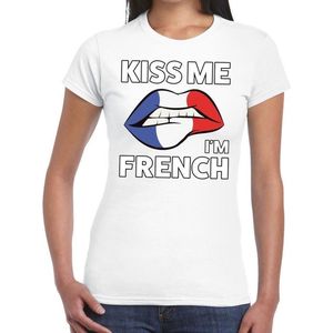 Kiss me I am French t-shirt wit dames - feest shirts dames - Frankrijk kleding M