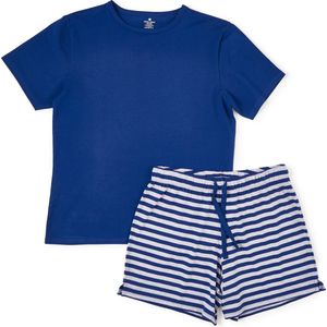 Little Label - korte heren pyjama - blauw gestreept - bio katoen - XXL/54
