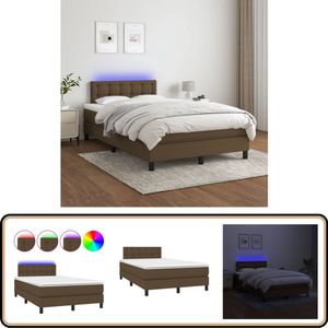 vidaXL Boxspring met matras en LED - Donkerbruin - 120x200 cm Boxspring - Led Boxspring - Bruine Boxspring - Tweepersoons Boxspring - Slaapcomfort