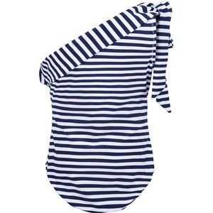 Badpak met een schouder Donkerblauw strepen 152-158