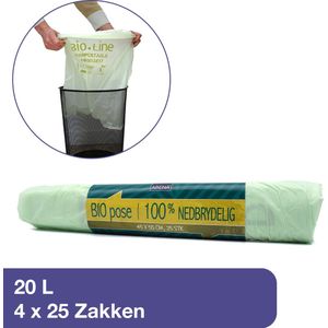 ABENA Biozakken (100 stuks) - 20 Liter biologisch afbreekbare afvalzakken. Transparant, composteerbaar en Milieu vriendelijk. Pak van 100 zakken (4x25) - 55x45cm - Geschikt voor GFT-afval