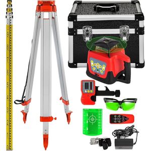 Professionele roterende laser met max. werkbereik 500 m – 360 graden lijnlaser voor binnen- en buitengebruik met statief en liniaal