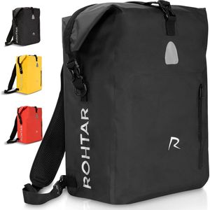 3-in-1 fietstas, waterdicht en reflecterend, te gebruiken als fietstas, schoudertas en rugzak, ideale bagagetas voor op de fiets, 18 l. / 25 l. (zwart, geel, rood)., zwart, 25L