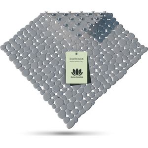 Douchemat, antislip, 53 x 53 cm, grijs kiezel-steenlook, antislipmat douche, BPA-vrij, badmat, antislip en machinewasbaar, douchemat, antislip en schimmelbestendig