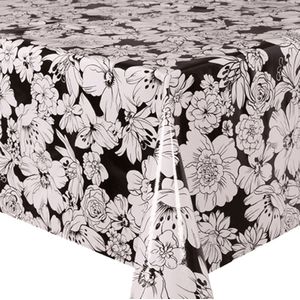 Mexicaans Tafelzeil Vintage flower - 120 x 180 cm - Zwart