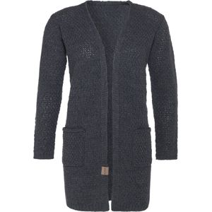 Knit Factory Luna Gebreid Vest Antraciet - Gebreide dames cardigan - Middellang vest reikend tot boven de knie - Donkergrijs damesvest gemaakt uit 30% wol en 70% acryl - 36/38 - Met steekzakken
