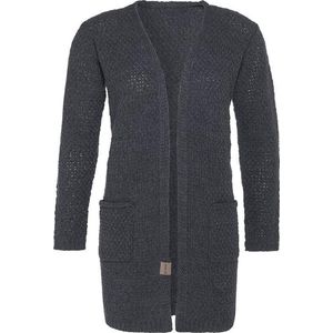 Knit Factory Luna Gebreid Vest Antraciet - Gebreide dames cardigan - Middellang vest reikend tot boven de knie - Donkergrijs damesvest gemaakt uit 30% wol en 70% acryl - 40/42 - Met steekzakken