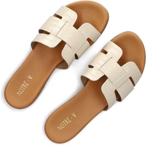 Notre-V - 179874 - Slippers - Beige - Suède Buitenkant - Leren Binnenkant