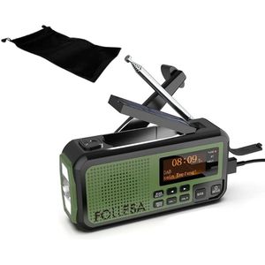 FOLLESA® DAB-373BT Noodradio - Solar Powerbank - 5000mAh - DAB+/FM - Met waterdicht zakje - Noodradio - Opwindbare Survivalradio - Bluetooth & Digitale Wekker - Ideaal voor Noodpakket.