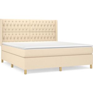 vidaXL - Boxspring - met - matras - stof - crèmekleurig - 180x200 - cm