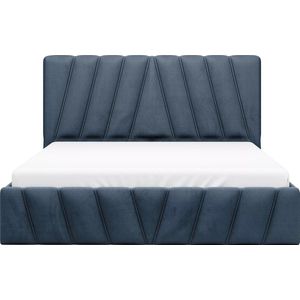 PASCAL MORABITO Bed met opbergruimte 160 x 200 cm - Fluweel - Blauw - LIDAMA van Pascal Morabito L 173 cm x H 104 cm x D 210 cm