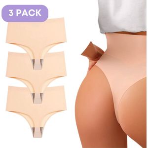 Naadloze High waist string voor Dames - Licht corrigerende string - Beige - Nude - Maat M - Set van 3 - Ultrazacht - Naadloos ondergoed dames - Seamless ondergoed dames - Invisible string