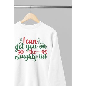 Foute kersttrui - I can get you on naughty list - Wurban Wear | 18+ | Grappige sweater | Leuk cadeau | Unisex sweater | Oversized sweater | Kersttrui heren | Foute kerstkleding | Kerst sweater | Kersttrui dames | Foute kersttruiendag 2025 | Wit