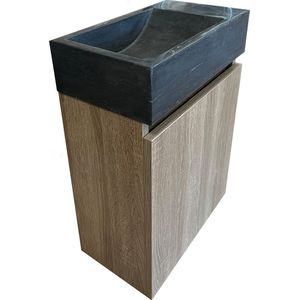 Mawialux Fonteinset - Onderkast (Brown Oak) + Toilet fontein Zonder Kraangat (Natuursteen)