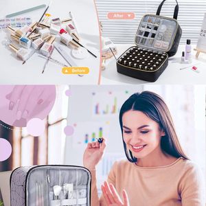 Make-uptas dubbellaagse nagellak-organizer voor 30 flessen - cosmeticatas voor reizen en dames - Pu Noir nagellak koffer
