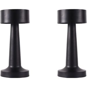 Tafellamp Oplaadbaar – 2 Stuks - Zwart - LED - 3 Lichtkleuren - Acryl + Metaal - USB C oplaadbaar – Anti Slip - Dimbaar - Bureaulamp - Nachtlamp – Touch lamp - 21 cm