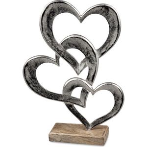 sculptuur harten 32 cm hoog - zilver en hout - aluminium geschenk voor geliefden