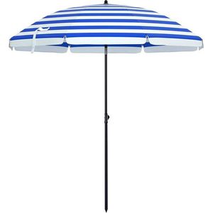 Rootz Parasol - Achthoekige Parasol - Paraplu - Terrasparasol - Buitenparasol - Tuinparasol - Strandparasol - Zonnescherm - UV-beschermde parasol - Blauwe en witte strepen