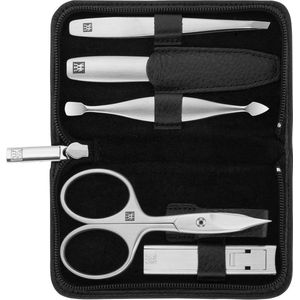 Manicureset met compacte nagelknipper en 5-delig jakleren etui premium zwart