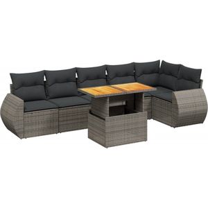 vidaXL - 7-delige - Loungeset - met - kussens - poly - rattan - grijs