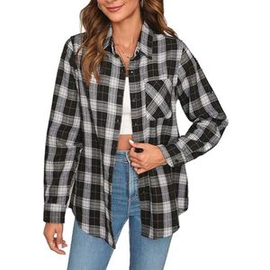 Geruite flanellen overhemden voor dames - Casual lange mouwen blouse met zakken