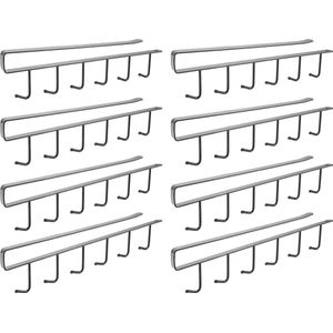 8 stuks kopjeshouders, kastinzet, haken zonder boren, zwarte bekerhouder, kopjes, haken voor kopjes, bekerhouders, kast met zelfklevende schroeven, plankbekerhouders voor kopjes, bekers