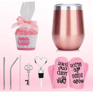 Kerstmis verjaardag cadeauset voor vrouwen - wijn sokken en wijnbeker 300 ml - cadeau voor koffie champagne Valentijnsdag jubileum vriendin