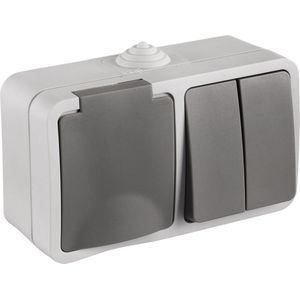 Q-Link - Buitenstopcontact - Grijs - Combinatie Wandcontactdoos - IP54 Spatwaterdicht