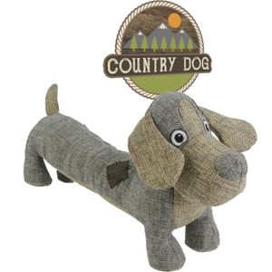 Country Dog Lucky – 35x18cm - Honden speelgoed – Honden speeltje met piepgeluid – Honden knuffel gemaakt van hoogwaardige materialen – Dubbel gestikt – Extra lagen – Met krakende vulling - Voor trek spelletjes of apporteren – Grijs/Bruin