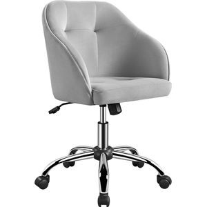 Bureaustoel, ergonomische bureaustoel, draaistoel, in hoogte verstelbaar, computerstoel met wieltjes, ademende rolstoel, tot 136 kg belastbaar, lichtgrijs HM-YAHEE-592389