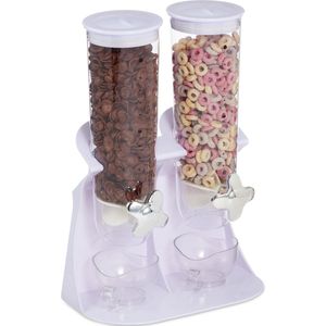 Relaxdays dubbele cornflakes dispenser - 2 houders - muesli dispenser - snoep automaat - wit